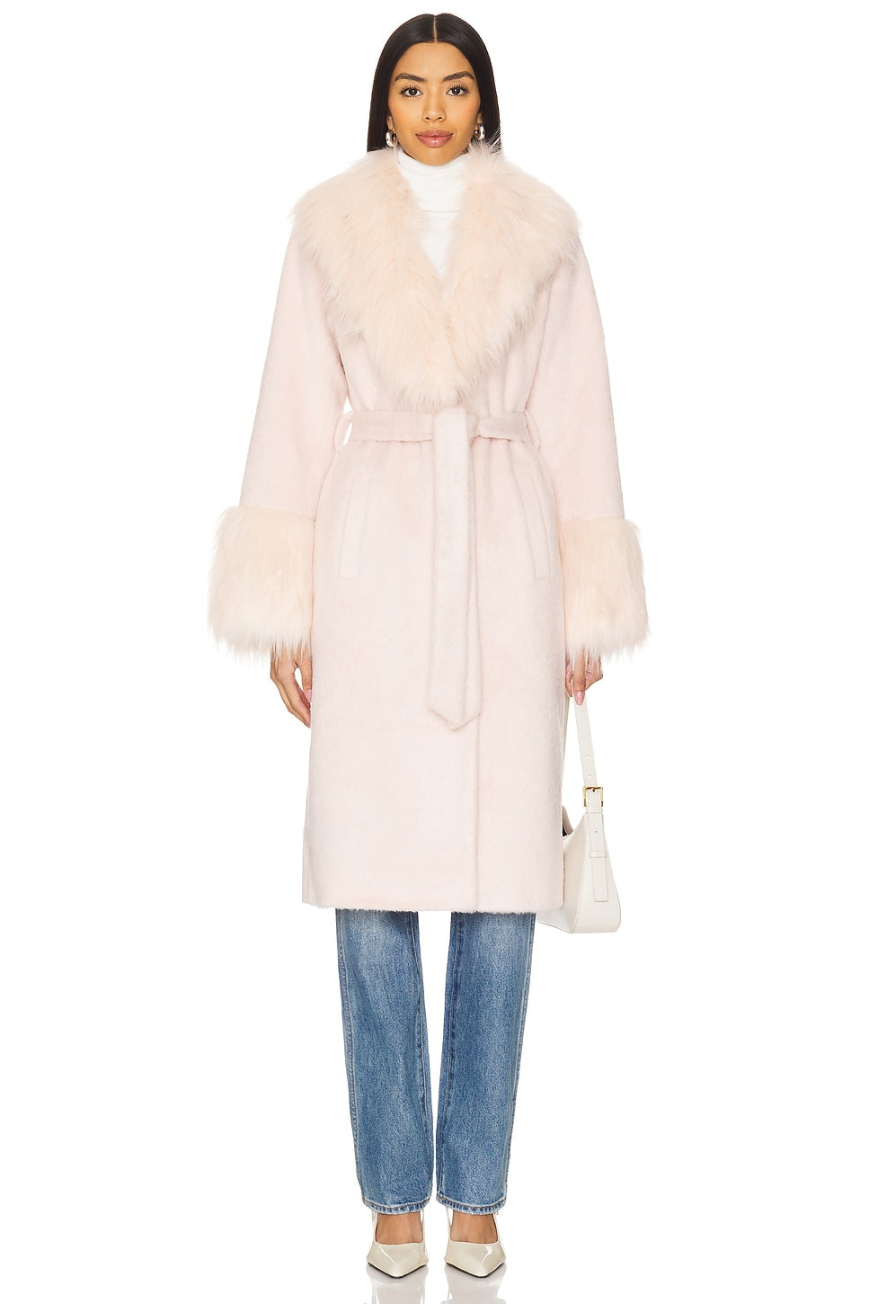 FAUX FUR PARIS COAT IN PEARL PINK