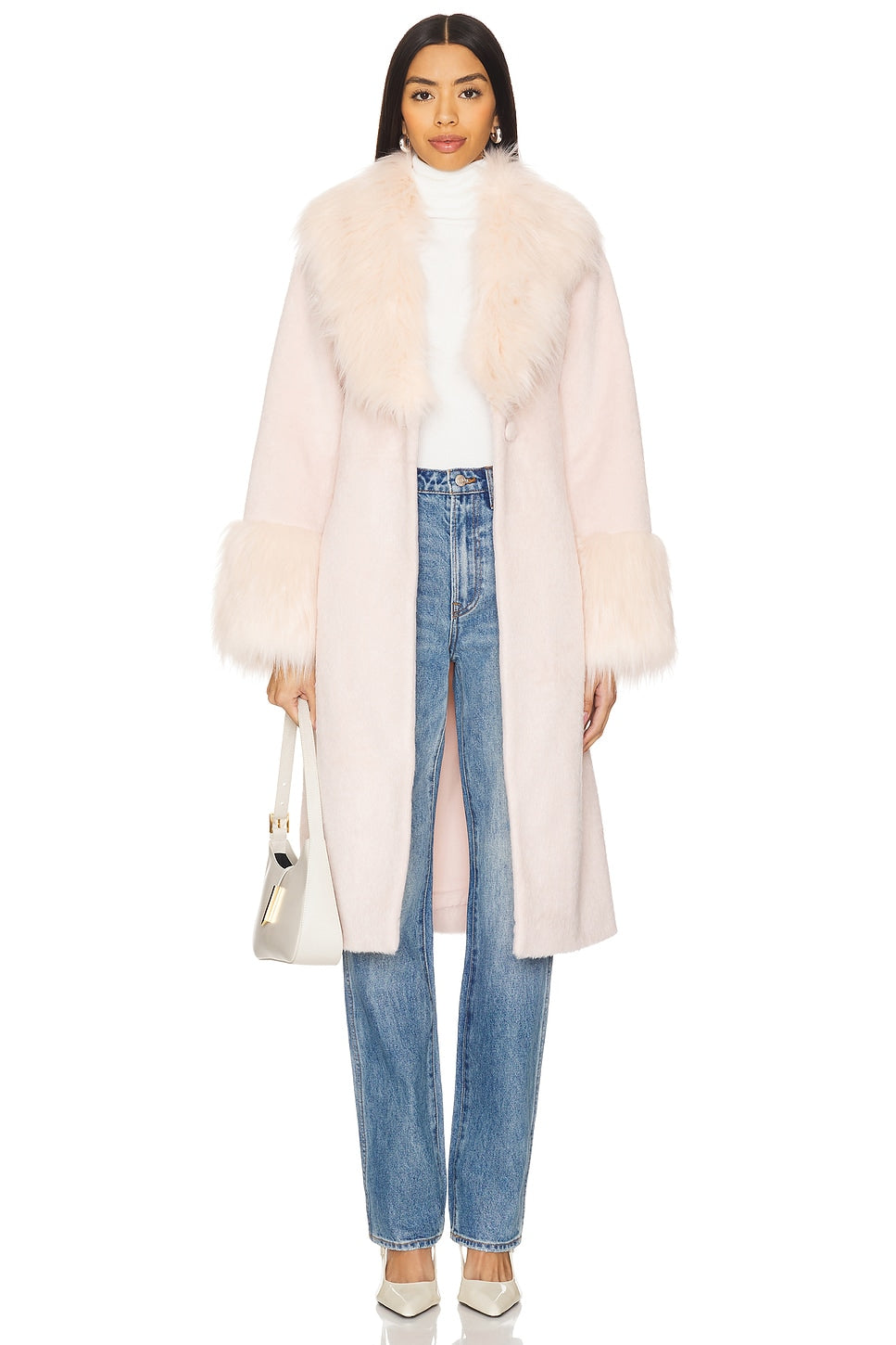 FAUX FUR PARIS COAT IN PEARL PINK